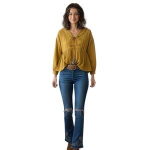 Calligraphie peplum blouse in a mustard yellow/mustard woman’s top Size small